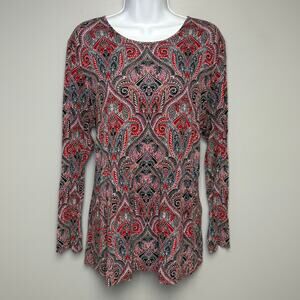 J.Jill Paisley Boho Y2K‎ Babydoll Flowy Long Sleeve Top Womens Sz L Petite